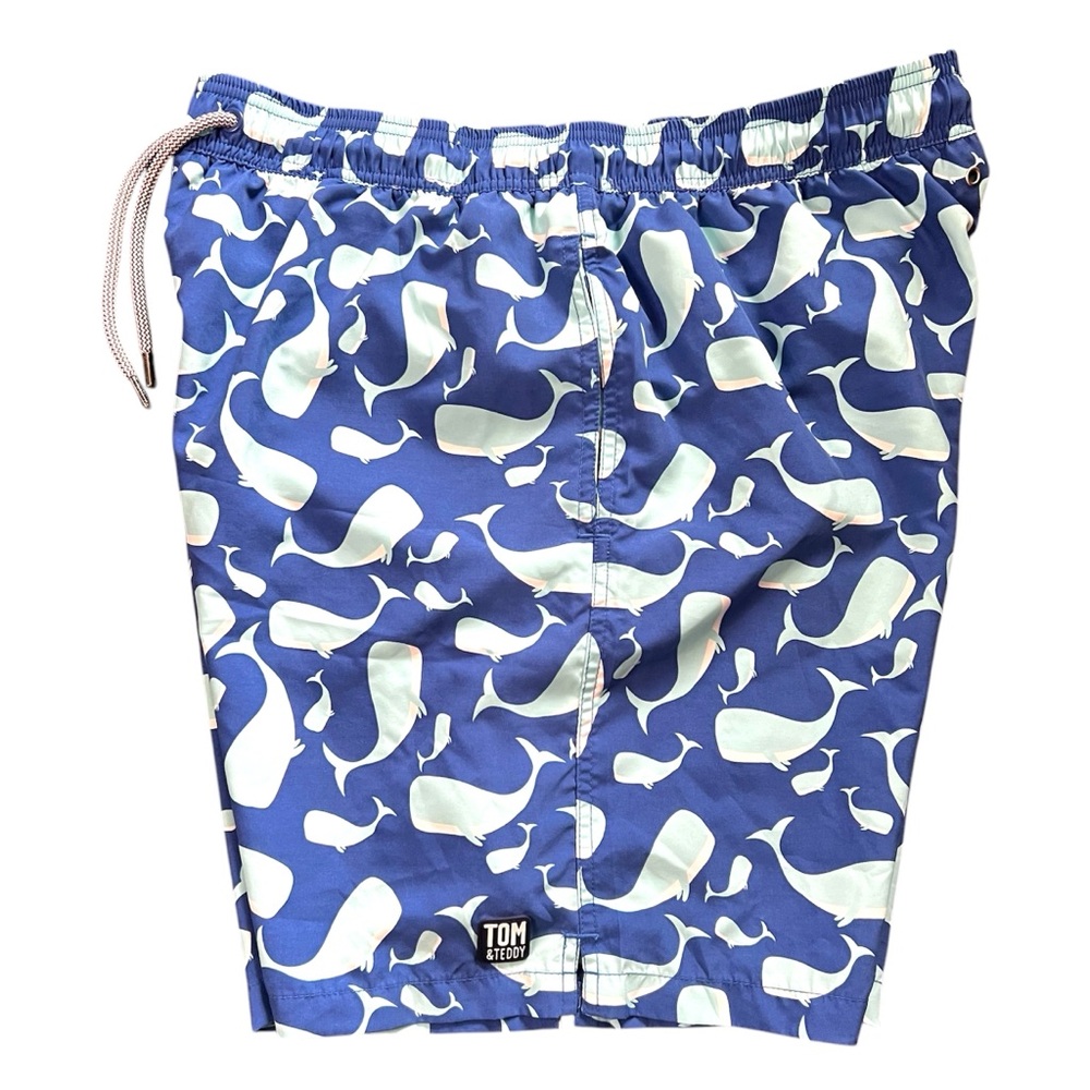TOM&TEDDY CLASSIC SWIM SHORTS Men’s XXL Navy & Aqua Whales